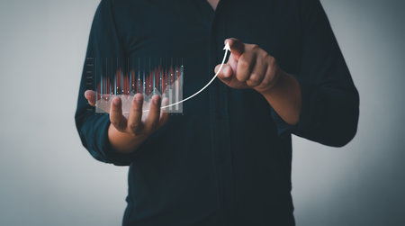 business graph analysis and technology concepts Evolve for success and financial growth on a virtual screen.の写真素材