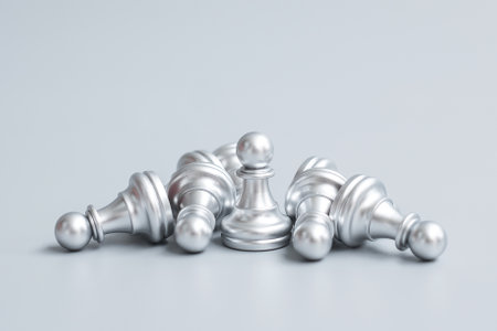 silver Chess pawn figure stand out from crowd of enermy or opponent. Strategy, Success, management, business planning, disruption, win and leadership conceptの写真素材