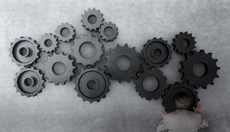 businessman working with gear to success as conceptの写真素材