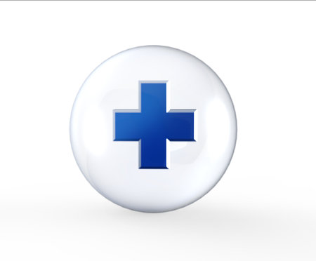 scientist doctor hand shows virtual first aid sign in the labの写真素材