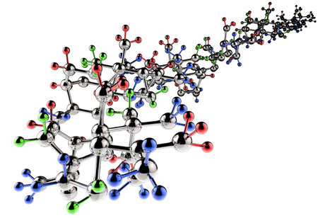 molecule 3d with red green blue colorsの写真素材