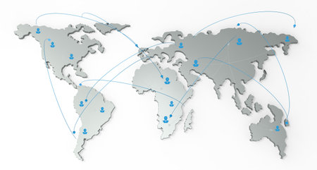 social network human 3d on world map as concept