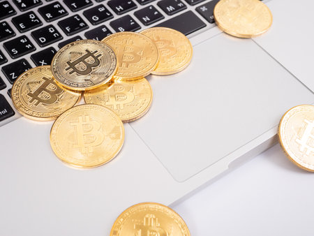 Bitcoin-Cash Digital cryptocurrency on notebookの写真素材