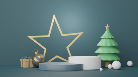 3d Display Podium for product and cosmetic presentation with Merry Christmas and Happy new year...
