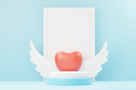 3d render minimal sweet scene with display podium for mock up and product brand presentation. Pink Pedestal stand for Valentine's Day's theme. Cute lovely heart background. Love day's design style.の写真素材