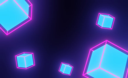 3d render of RGB neon light on darkness background. Abstract Laser lines show at night. Ultraviolet...