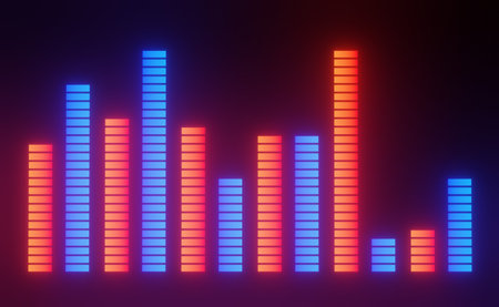 3d render of RGB neon light on darkness background. Abstract Laser lines show at night. Ultraviolet...