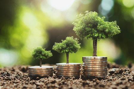 tree growing step on coins. concept finance and accounting