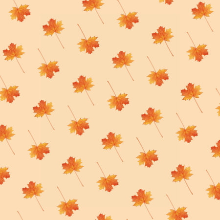 Pattern autumn maple leaf orange-red on orange backgroundの写真素材