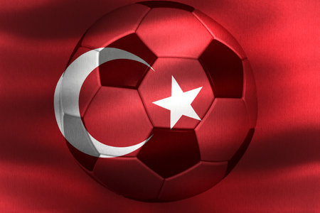 Turkey flag with a soccer ball moving in the windの写真素材