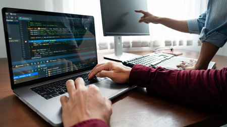 Team of Programmer working to find solution to problem and coding technologies in a software...