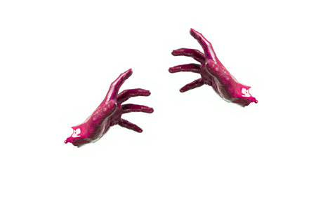 Elegant female hand on a red paint isolated on a white background