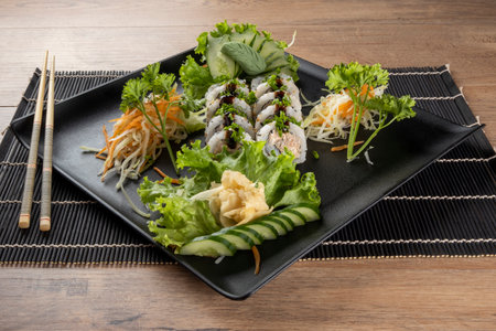 grilled salmon uramaki with cream cheese.の写真素材