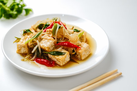 Oseng tauge. Indonesian stir fry bean sprouts mixed with fried tofu