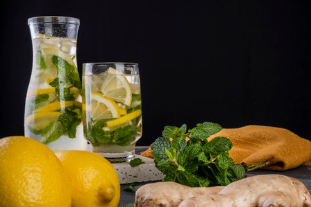 Sicilian lemon juice with ginger and mint - flavored water.