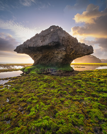 Dramatic sunset sky at ngrumput beach, Yogyakarta, Indonesia. HDR processedの写真素材