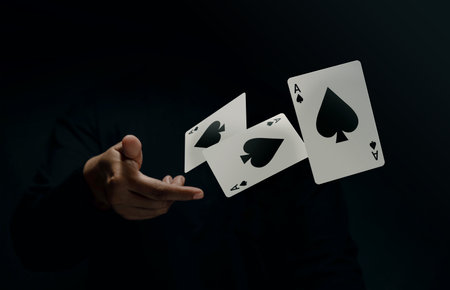Ace Spade Playing Card. Player or Magician Flick and Levitating Poker Card by Hand. Front View....