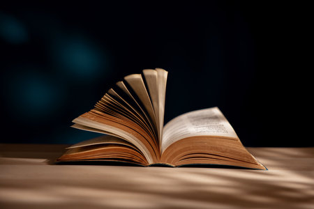 Reading and Education Learning Concept. Opened Book or Bible on Deskの写真素材
