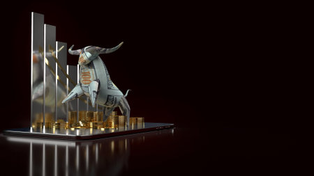 The bull surface banknote and coins on tablet for business content 3d rendering.