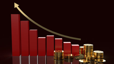 The business chart and gold coins 3d rendering for business content.