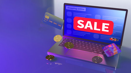 The notebook and credit card for shopping online concept 3d renderingの写真素材