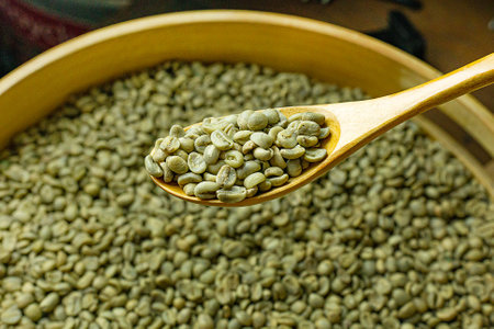 The green coffee raw close up image for food content.