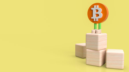 bitcoin symbol character on yellow background for business or technology concept 3d renderingの写真素材