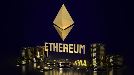 Ethereum   and coins  for cryptocurrency content 3d rendering.