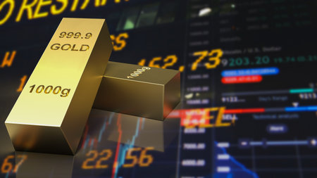 gold bar on business background  3d renderingの写真素材