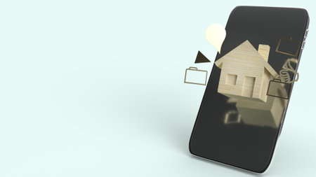 Home wooden toy and smartphone 3d rendering for technology content.の写真素材