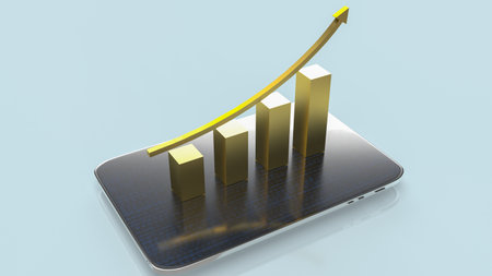 gold chart on tablet for business concept 3d rendering