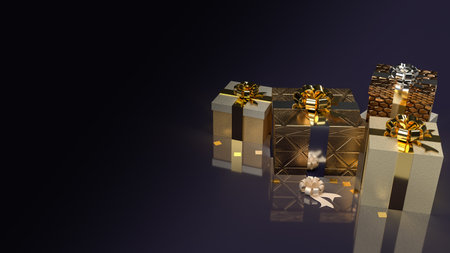gold gift box on dark background for celebration or holiday concept 3d renderingの写真素材