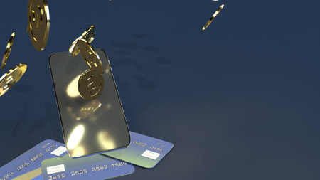 mobile and gold coins 3d rendering for business content.