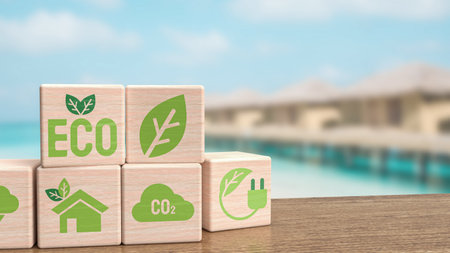 ecology icon on wood cube for eco or natural concept 3d rendering