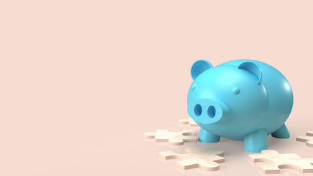 white jigsaw and piggy bank for abstract or business concept  3d renderingの写真素材