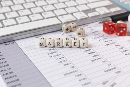 market word on wood cube business content image.の写真素材