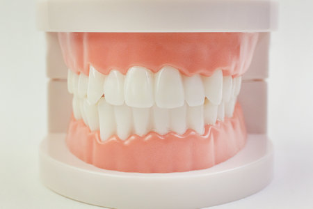 Tooth model on white background for dental content.