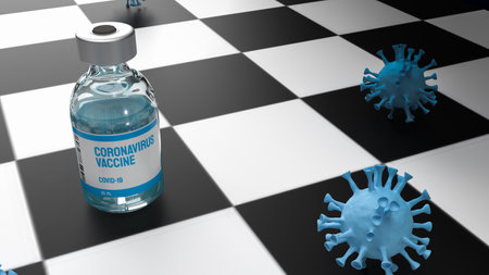 The vaccine and virus on chess board for medical or sci concept  3d renderingの写真素材