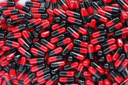Many medicines pills capsules background