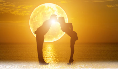 couple in love is kissing at the sea  lifestyle, emotions and people conceptの写真素材