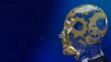 The gold gear inside human crystal  head  for ai or machine learning  for technology  concept 3d...