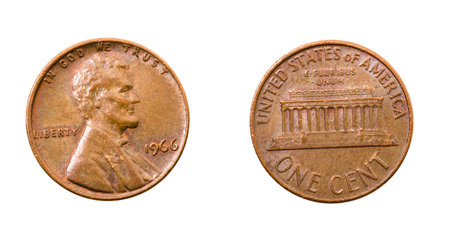 photographed close up and isolated on a white one US cent