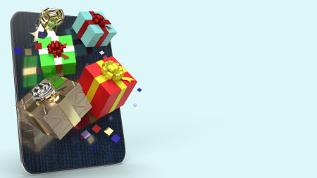 The Tablet  and Gift box  3d rendering for shopping online or celebration concept.の写真素材