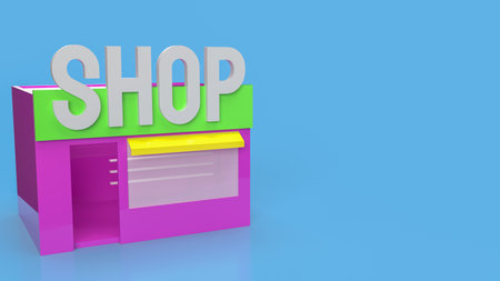 shop on blue background for business concept 3d renderingの写真素材