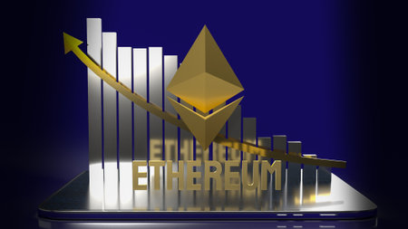 gold ethereum  cryptocurrency for business concept 3d rendering, Bangkok ,Thailandの写真素材