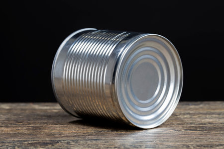 old metal can for food preservation, close up, canning to ensure long term storage of foodの写真素材