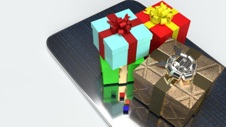 The Tablet  and Gift box  3d rendering for shopping online or celebration concept.の写真素材