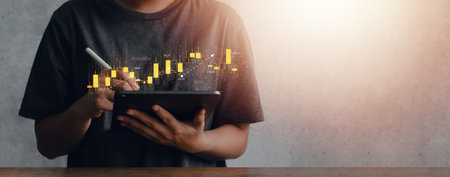 young woman planning the stock market to buy and invest in business concept business growth progress...