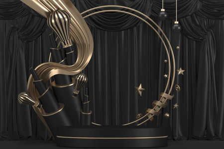 black stage podium for products decoration suitable .3D renderingの写真素材