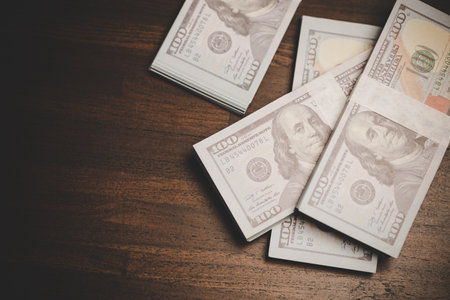 close up many banknote 100 us dollar - american currency, bill cash money background, concept for...